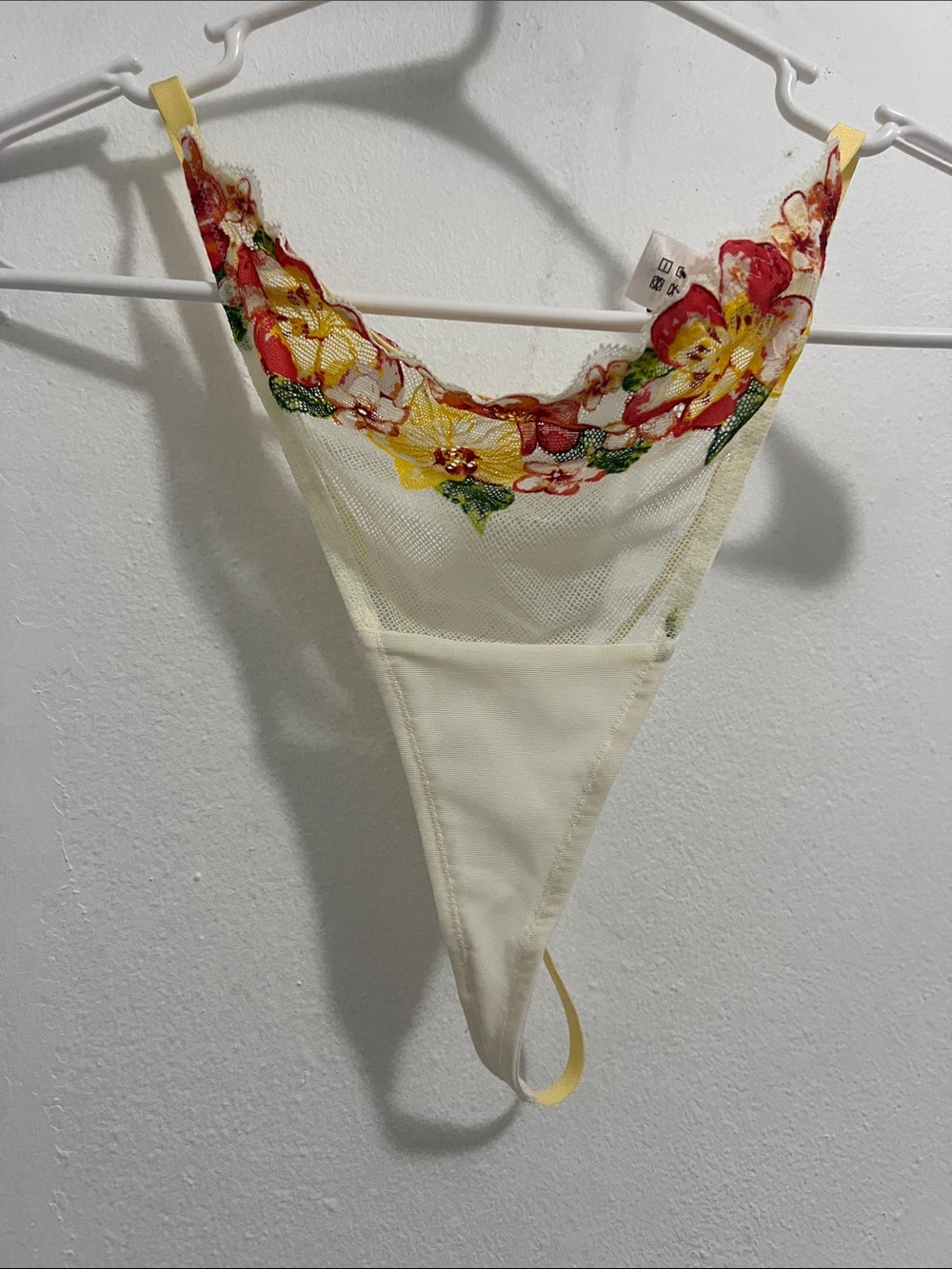 Adore me Sheer Ivory Floral Slip Dress with Yellow Trim Sleepwear Lingerie - Picture 3 of 5